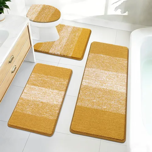 Miniatura 32 de Bsmathom Juego de 4 alfombras de baño, alfombras de baño de microfibra suave y absorbente con alfombra de contorno en forma de U para inodoro y Azul