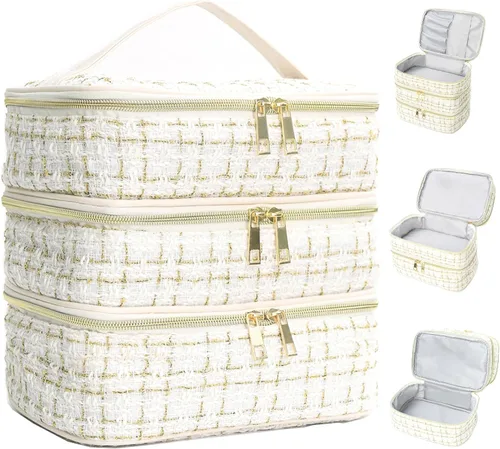 Miniatura 7 de Bolsa de maquillaje de viaje para mujer, estuche grande para cosméticos, resistente al agua, organizador para guardar artículos de tocador, A-Negro