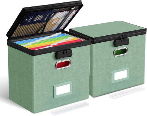 Miniatura 24 de Oterri Cajas organizadoras de archivos con tapas, caja de archivos con bolsillos de malla, caja organizadora de documentos para carpetas