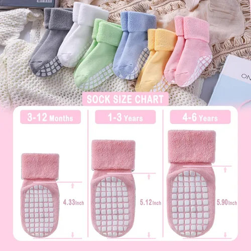 Miniatura 6 de DYW Calcetines antideslizantes para bebés, niños y niñas, calcetines gruesos de algodón cálido para invierno