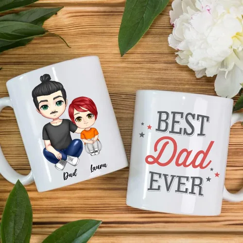 Miniatura 4 de Taza de café para el día del padre para papá de parte de hija e hijo. Taza del mundo con el mejor papá del mundo. Taza divertida con nombre