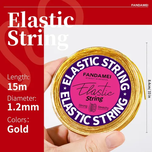Miniatura 2 de FANDAMEI Hilo elástico metálico de 1.2mm, cordón dorado elástico para hacer joyas de regalo artesanal, cordones elásticos para trenzas de cabello