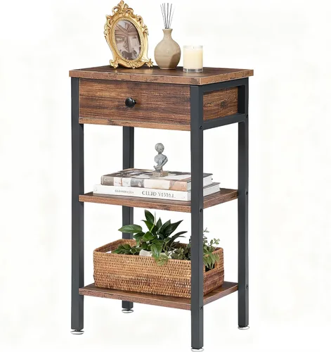 Miniatura 17 de VECELO Mesitas de noche modernas y versátiles con diseño en X, mesa auxiliar lateral con cesta de almacenamiento, mesita de noche con estante
