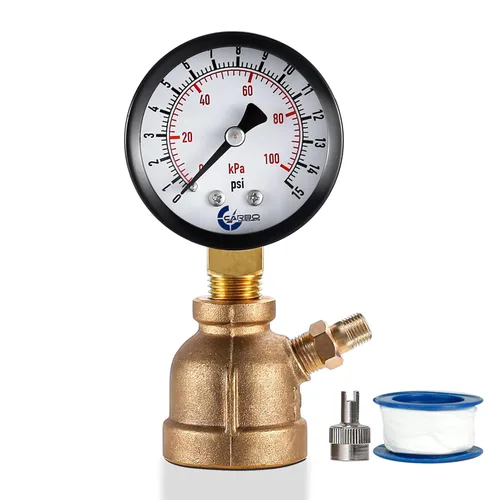 Miniatura 9 de Manómetro de Presión de Prueba de Gas 60 Libras, 60 PSI / 400 kPa, Conexión FNPT de 3/4", Válvula de Latón, Ensamble de Cuerpo con Forma de Campana