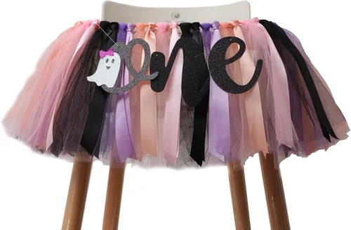 Cartel de Halloween para silla alta para primer cumpleaños, suministros de fiesta de todos los santos para falda tutú para silla alta, banderín de