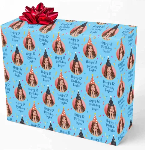 Miniatura 13 de M YESCUSTOM Personalized Birthday Wrapping Paper with Picture Age Custom 1st 18th 30th 40th 50th 60th Happy Birthday Gift Wrapping Paper Roll