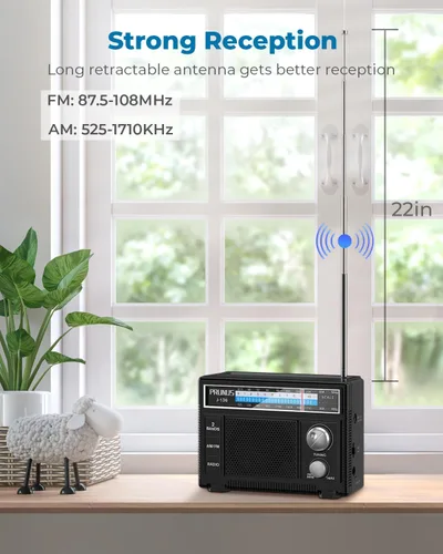 Miniatura 4 de PRUNUS J-136 Radio AM FM portátil con la mejor recepción, funciona con pilas D o enchufe en la pared, radio transistor, soporte de altavoz AUX