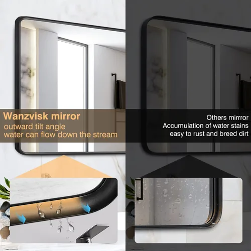 Miniatura 3 de Espejos con marco negro para baño, espejo rectangular de 55 x 30 pulgadas con esquinas redondeadas para pared, espejo de tocador negro mate