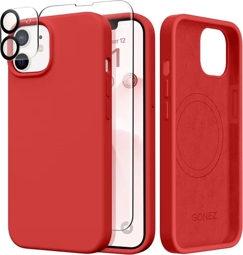 Miniatura 123 de GONEZ Funda de silicona para iPhone 14 Pro Max, compatible con MagSafe, con protector de pantalla + protector de lente de cámara, silicona líquida a