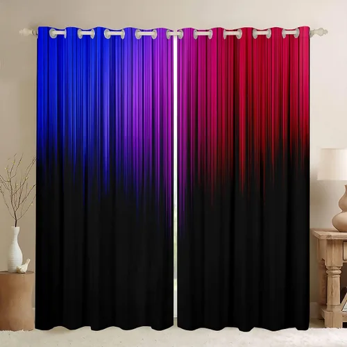 Feelyou Cortinas abstractas degradadas para niños, adolescentes, azul, rojo y negro, cortinas de ventana para dormitorio, sala de estar, decoración