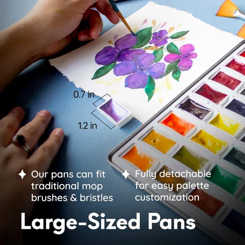 Miniatura 8 de Juego de pintura de acuarela japonesa premium Mozart - 40 colores ricos con pastillas metálicas y de neón - Juego de calidad artística para adultos
