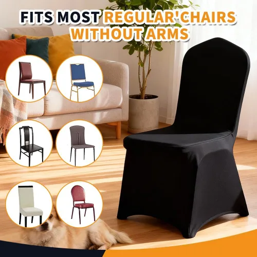 Miniatura 8 de Yahpetes 2 fundas para silla, de poliéster negro, fundas para sillas de banquete, parte delantera plana, elásticas, de elastano, para bodas