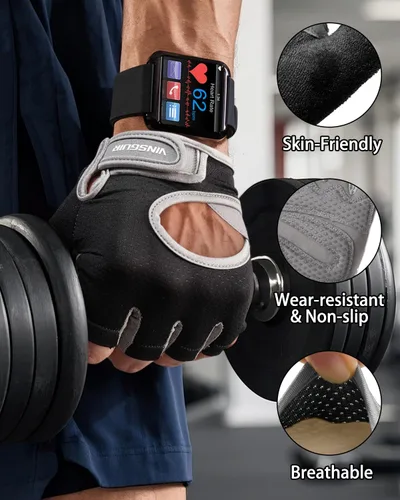 Miniatura 4 de VINSGUIR Guantes de entrenamiento para mujeres y hombres, guantes de levantamiento de pesas transpirables para ejercicio de gimnasio, fitness