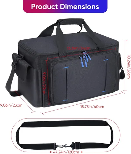 Miniatura 6 de Bolsa grande para archivos de cable de DJ con 8 divisores desmontables, bolsa de DJ acolchada con múltiples compartimentos y bolsillos para equipos
