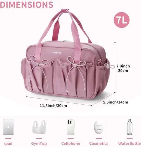 Miniatura 5 de ECOHUB Pequeña bolsa de gimnasio para mujer, mini bolsa de lona para gimnasio con compartimento húmedo, bolsa deportiva con lazo, bonita bolsa