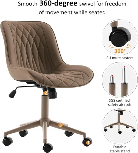 Miniatura 4 de YOUNIKE Silla de oficina ergonómica de piel sintética sin brazos, cómoda silla de escritorio con respaldo mecedor, bonita silla giratoria con Todos