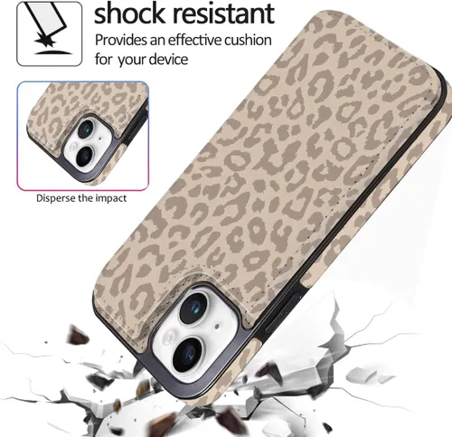 Miniatura 6 de Funda compatible con iPhone 14/15 con tarjetero y ranuras integradas de piel sintética con función atril y a prueba de golpes para iPhone 14/15