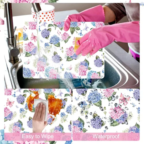 Miniatura 3 de Tarklanda 6 manteles individuales florales de plástico, 11 x 15.7 pulgadas, manteles de vinilo lavables para primavera y verano con hortensias