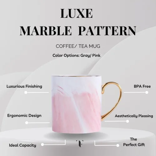 Miniatura 2 de 14Oz/13.5 fl oz MARMOL PATTERN CAFÉ CERÁMICA TAZA CON MANGO ORO (Rosa)