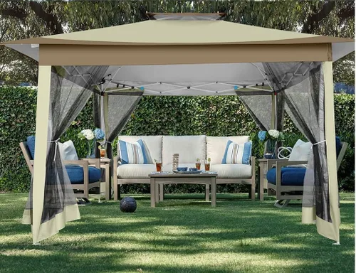 Miniatura 10 de COBIZI - Tienda desplegable de 3,66 x 3,66 metros en oferta - Cenador portátil de metal para exteriores con mosquitero, impermeable - Cenador Caqui