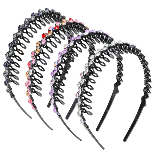 Miniatura 17 de Diademas con pedrería para mujeres y niñas, 4 piezas de diadema brillante de cristal antideslizante, diadema de cabello de pedrería sólida
