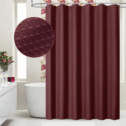 MitoVilla - Cortina de ducha de tela de nido de abeja burdeos, cortinas de ducha con textura de nido de abeja modernas para decoración de lujo del