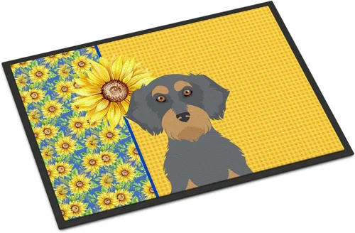 Miniatura 201 de Caroline's Treasures WDK5313MAT Airedale Terrier - Tapete para puerta delantera de 18 x 27 pulgadas, diseño de girasoles de verano, para entrada