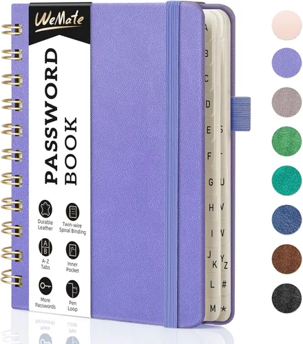 Miniatura 10 de WEMATE Libro de contraseñas con pestañas alfabéticas, libro en espiral para personas mayores, cuaderno de contraseñas de Internet, diario