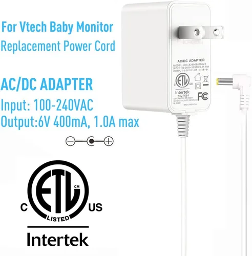 Miniatura 4 de Cable de alimentación para cargador de monitor de bebé VTech: adaptador de 6 V USA UL para DM221 DM221-2 DM223 DM251 (unidades de padres y bebés)