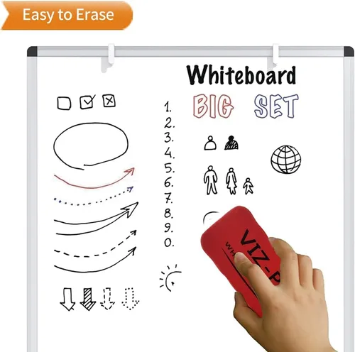 Miniatura 5 de VIZ-PRO Caballete para pizarra blanca, 36 x 24 pulgadas, tablero de borrado en seco portátil, altura ajustable con bloc de notas desplegable
