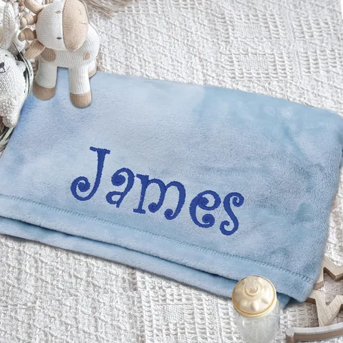 My Personal Memories Manta de bebé personalizada para niño o niña, regalo suave y afelpado para recién nacido, bordada con nombre (azul)