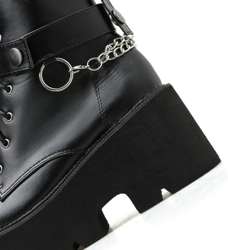 Miniatura 4 de Parisuit Botines góticos de charol para mujer, con plataforma, tacón alto grueso, con cordones, botas de combate punk, botas cortas