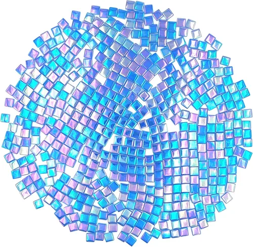Azulejos de mosaico de cristal cuadrados de 1.1 libras, azulejos de mosaico de vidrio iridiscentes para manualidades, piezas de mosaico, Azul marino