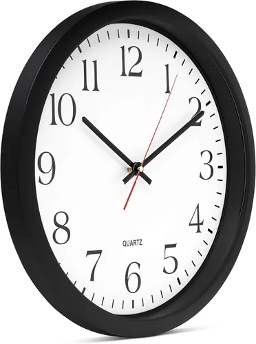 Miniatura 6 de Bernhard Products Reloj de pared negro, silencioso, sin tictac, de cuarzo, de calidad extra grande, funciona con pilas, redondo, fácil de leer