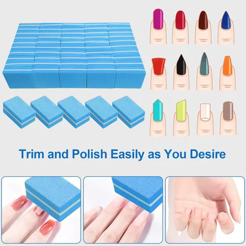 Miniatura 2 de Pulidores de uñas (paquete de 50), mini lima de uñas para uñas acrílicas y uñas naturales, bloque de pulido de uñas de grano 100/180, bloques