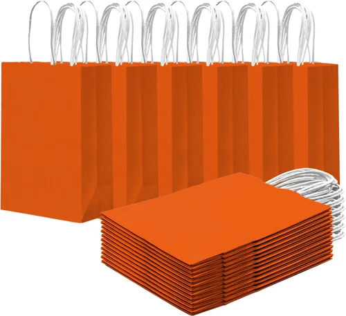 Miniatura 11 de qiqee 24 bolsas de regalo pequeñas con asas a granel de 8.3 x 6 x 3 pulgadas, bolsas de regalo amarillas brillantes, múltiples usos (tamaño pequeño)