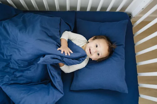 Miniatura 2 de Ecolino Sábana bajera ajustable para cuna, 100% algodón orgánico, para niños y niñas. Se adapta a colchones estándar para cuna y niños pequeños, Azul