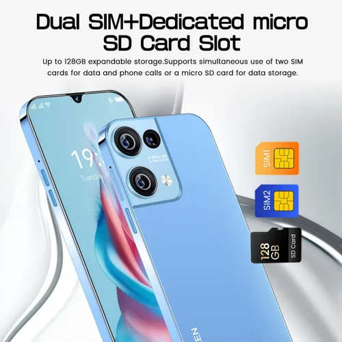 Miniatura 2 de Teléfono celular desbloqueado, Android 13 teléfonos móviles pantalla HD de 6.49 pulgadas, SIM dual, 1+16G ROM/SD a 256GB, cámara dual/3200mAh