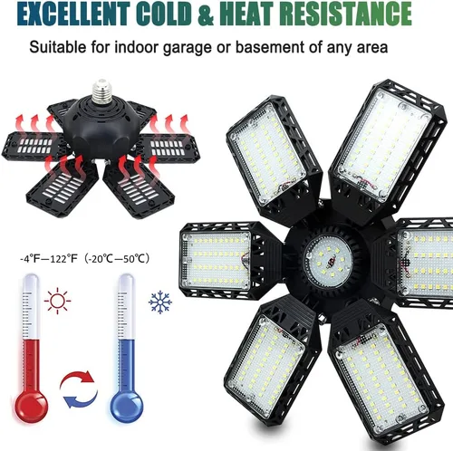 Miniatura 5 de Paquete de 2 Luces LED para Garaje, 160W 16000LM 6500K Luces de Garaje para Techo Bombilla LED con 6+1 Paneles Ajustables, Luz LED de Taller