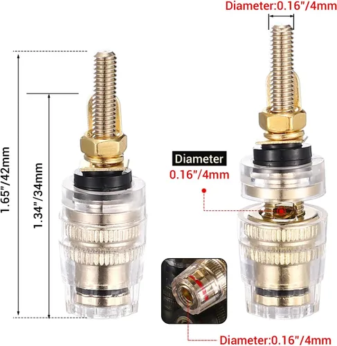 Miniatura 2 de Facmogu 2 pares de mini conectores de plátano chapados en oro con aislamiento de 5 vías de 0.157 in, chapado en oro de 24 quilates, amplificador