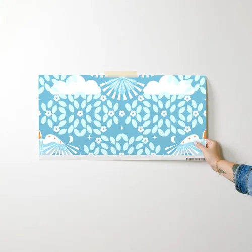 Miniatura 7 de Removable Wallpaper Swatch - Blue Sky Folk Art Orange Aqua Maximalist Magic Lucid Dreaming Scandi Scandinavian Mystical Large Custom Pre-Pasted