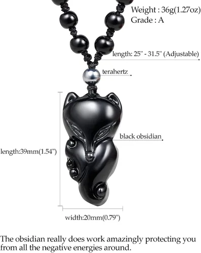 Miniatura 3 de Jewever Collar de zorro de la suerte de obsidiana negra con dije de cristal curativo de piedra natural, amuleto de protección con piedras preciosas