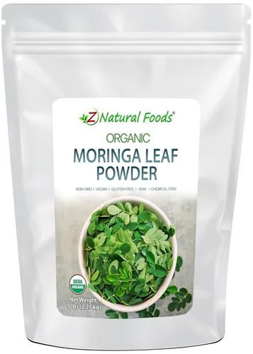 Polvo orgánico de hoja de moringa oleifera – 5 libras – 100% puro, crudo, sin OMG, vegano Kosher – Increíble en licuados, bebidas, té, recetas de