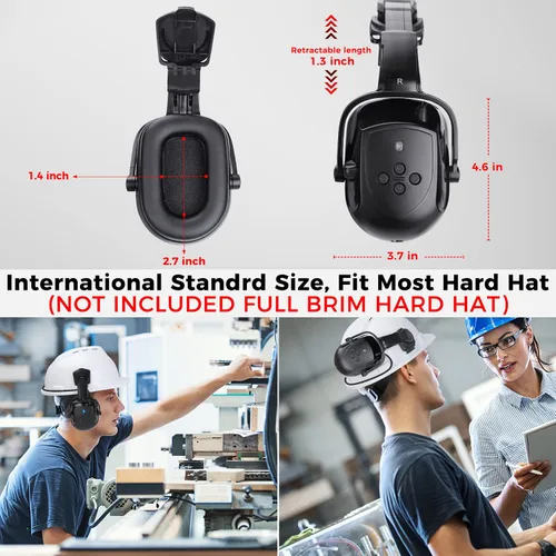 Miniatura 5 de BJKing Orejeras para casco duro con Bluetooth, NRR 28dB, orejeras ajustables montadas en la tapa, orejeras acoplables para casco