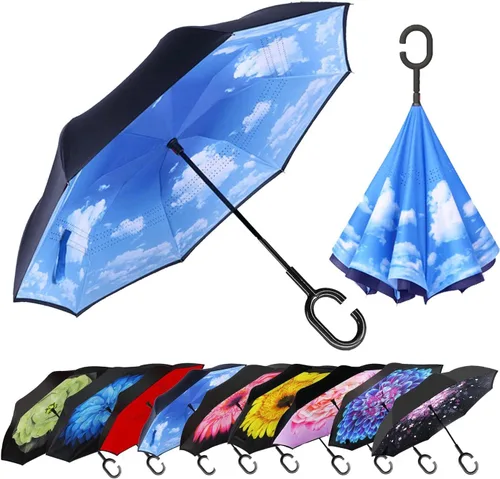 Miniatura 188 de MRTLLOA - Paraguas invertido de gran tamaño de 40/49/56 pulgadas - Sombrilla doble capa resistente al viento, con mango en forma de C y tamaño golf