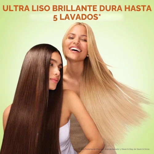 Miniatura 9 de Garnier Fructis Sleek & Shine Champú (22 onzas líquidas) + Acondicionador (21 onzas líquidas) Set para cabello encrespado y seco, Queratina vegetal
