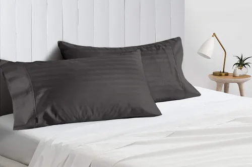 Miniatura 7 de Juego de 2 fundas de almohada de lujo para dormir con funda suave y transpirable, 100% algodón, 800 hilos, almohadas de rayas azul claro estándar