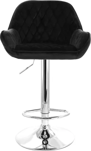 Miniatura 4 de Elama Taburetes de bar de terciopelo ajustables de 2 piezas en negro con base cromada, (ELM-221E)