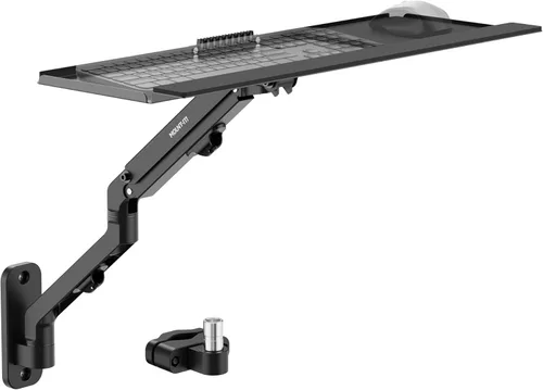 Mount-It! Montaje de teclado en pared con opción de poste, bandeja ajustable para teclado y mouse con brazo de resorte, extensión giratoria y