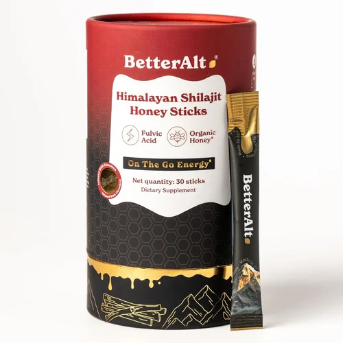 Better Alt Palitos de Miel de Canela Shilajit Puro del Himalaya con Miel Orgánica | Shilajit Fácil de Consumir | 30 Palitos para Impulso de Energía